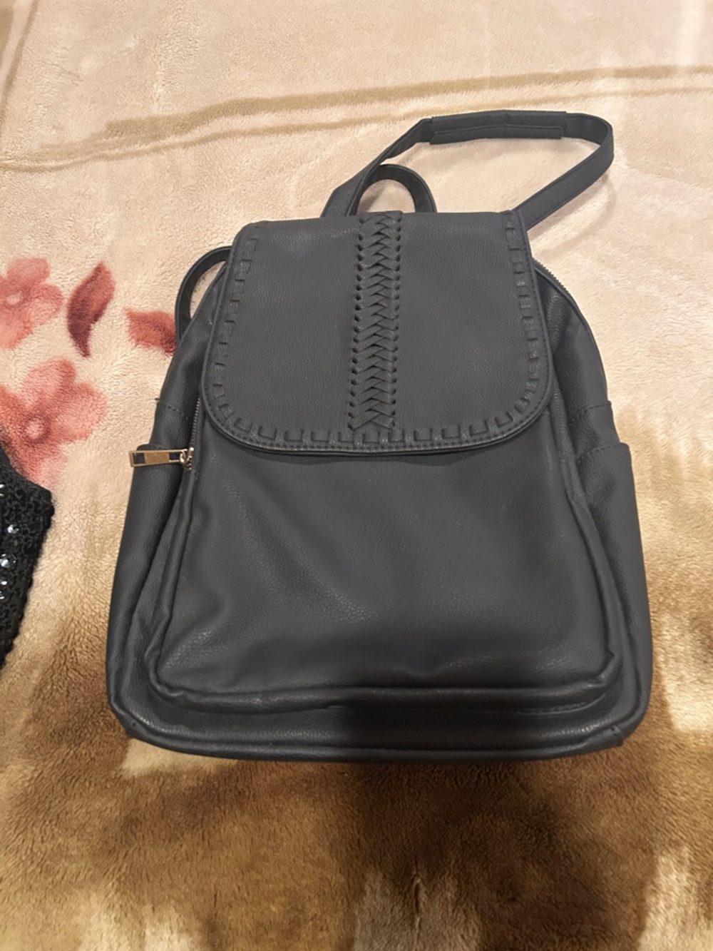 Stylish Black Women’s Backpack with Woven Flap
